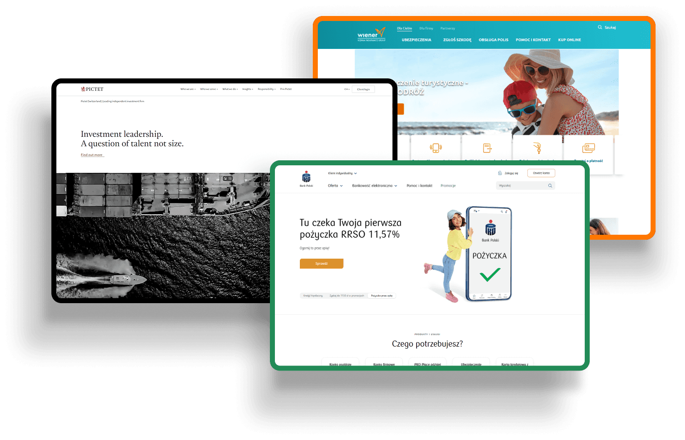Ekrany stron bankowych i ubezpieczeniowych