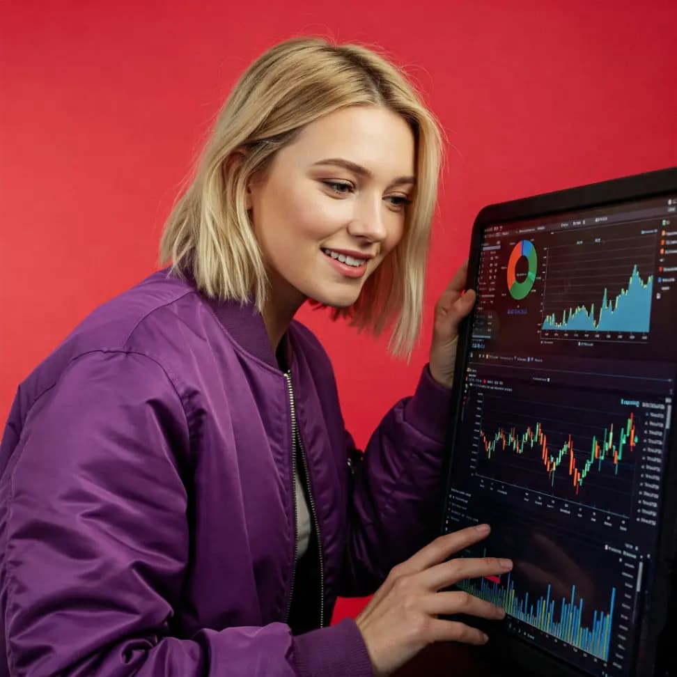 Specjalistka IT analizująca dane na cyfrowym panelu, wizualizacja usług utrzymaniowych w środowisku digital