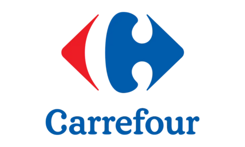 Logo Carrefour – niebiesko-czerwony symbol z napisem Carrefour