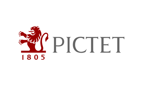 Logo firmy PICTET z czerwonym lwem i napisem „1805”