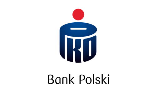 Logo PKO Bank Polski – granatowy symbol z czerwonym punktem i napisem „Bank Polski”