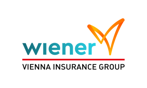 Logo firmy Wiener – Vienna Insurance Group w kolorach turkusowym, pomarańczowym i czarnym