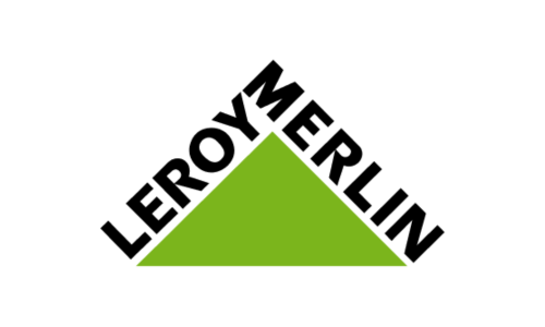 Logo Leroy Merlin – czarny napis na zielonym trójkącie
