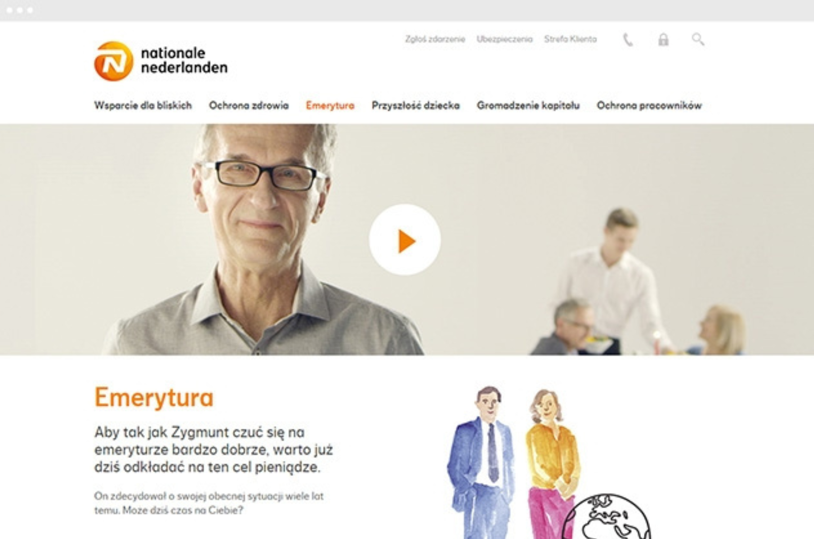 creen strony Nationale-Nederlanden z treściami o planowaniu emerytury.