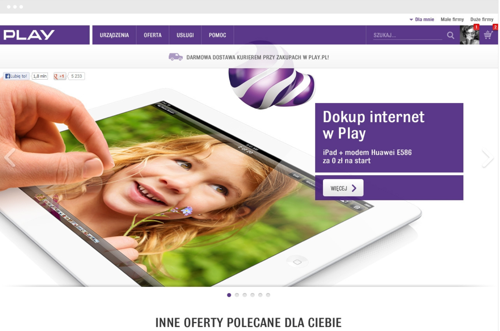 Interfejs strony Play prezentujący moduł oferty jako przykład wdrożeń digital.