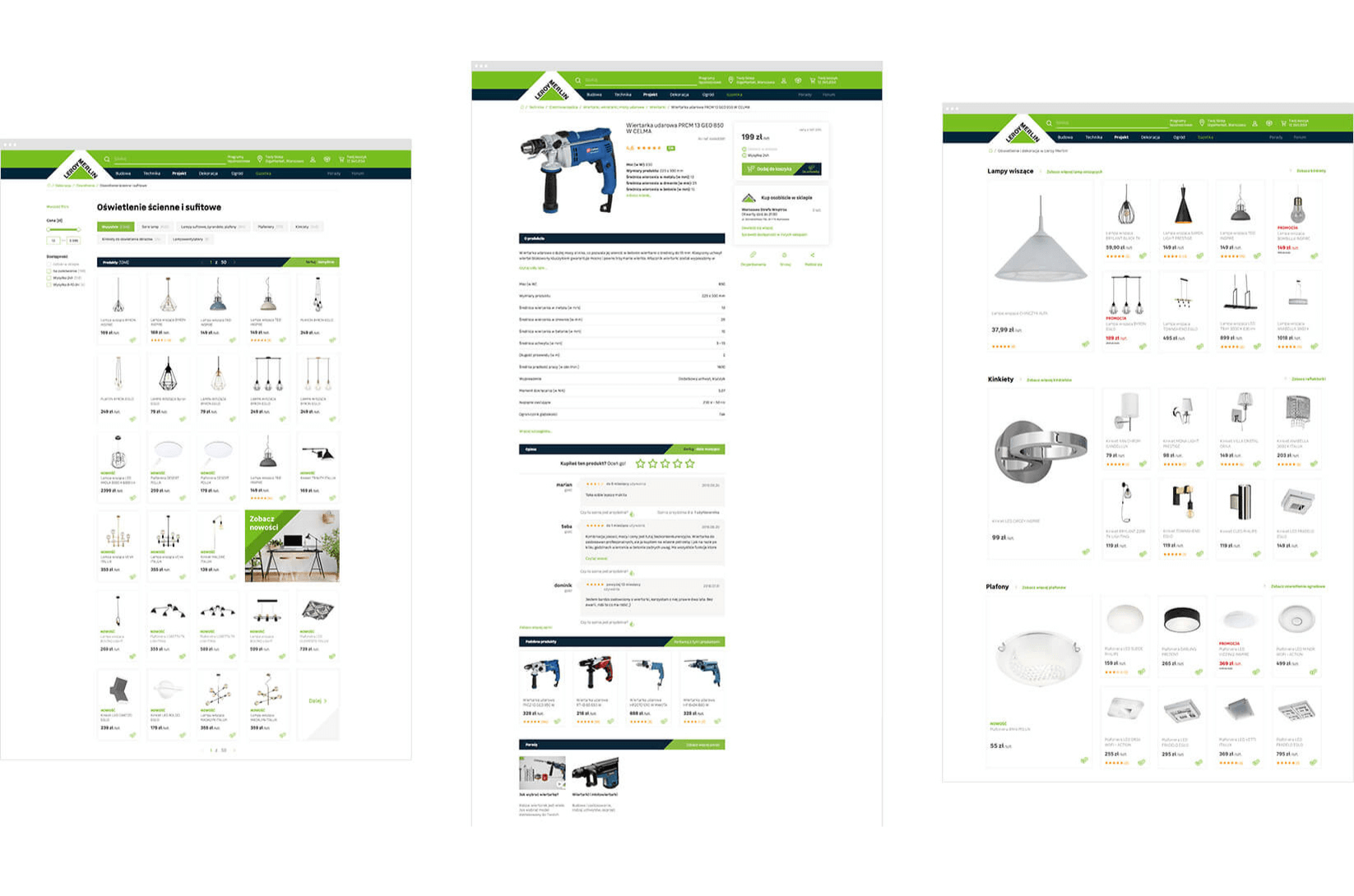Widoki listingu kategorii i kart produktów w serwisie Leroy Merlin