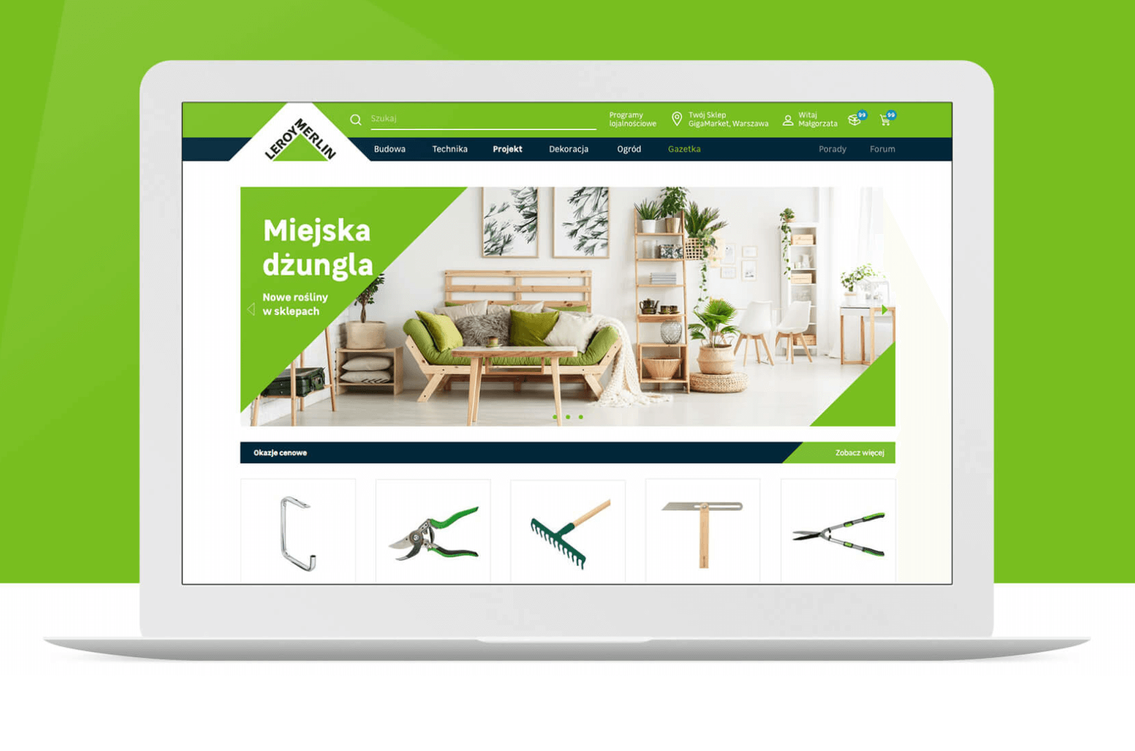 Strona główna Leroy Merlin z banerem kampanii i ofertą produktową