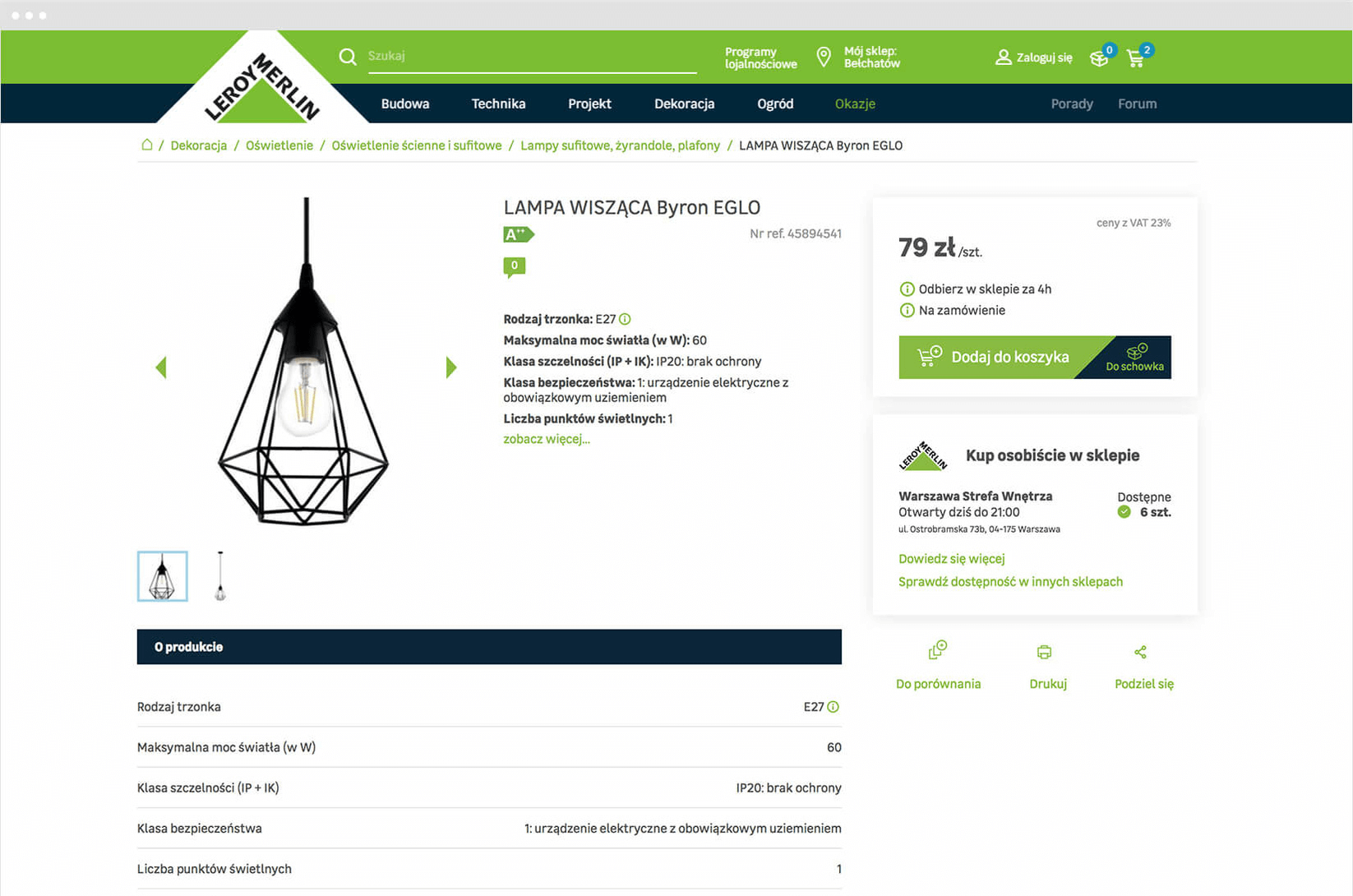 Karta produktu Leroy Merlin z opisem i opcją zakupu online