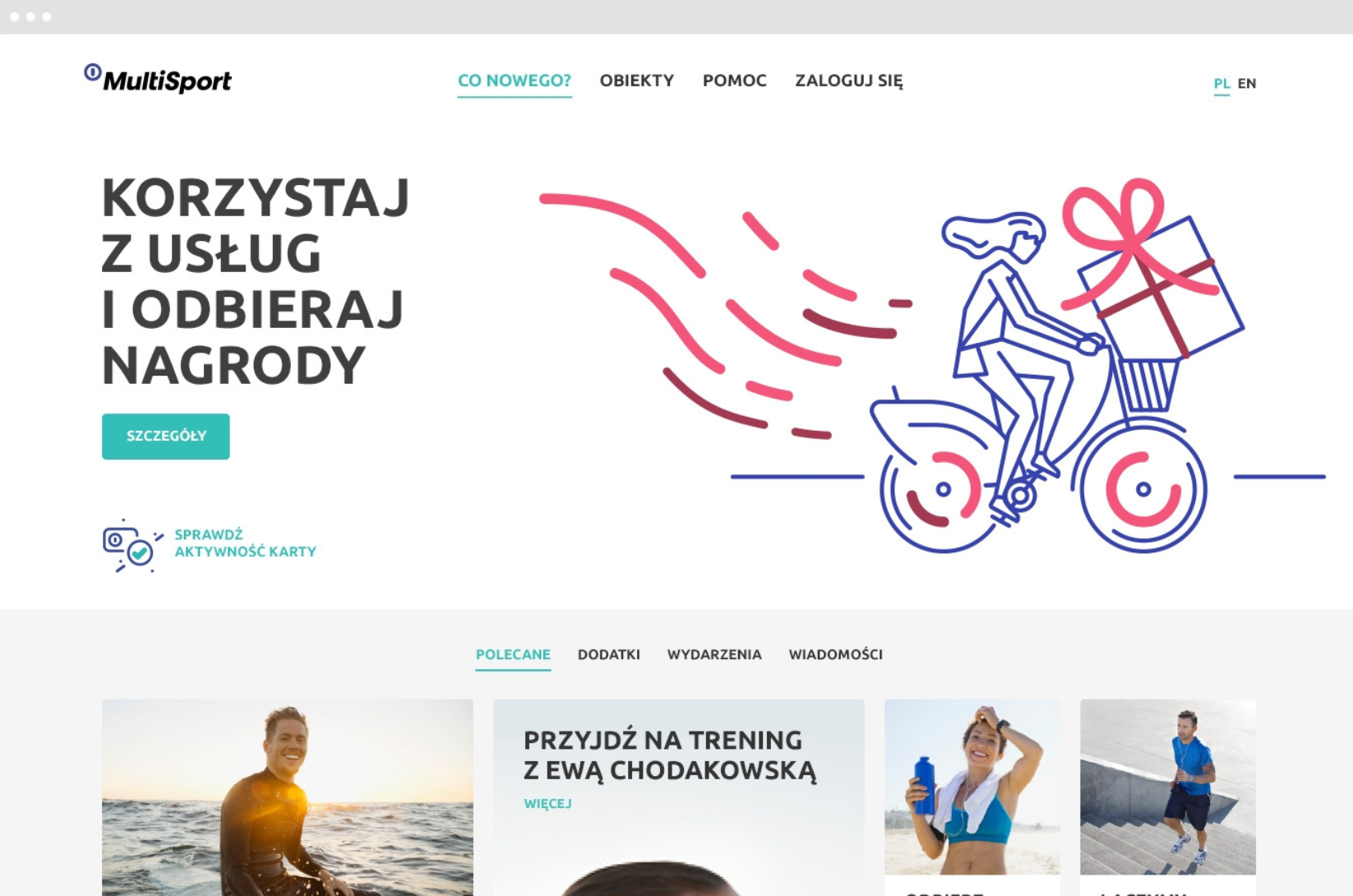 Widok serwisu MultiSport z nagrodami i usługami dla użytkowników